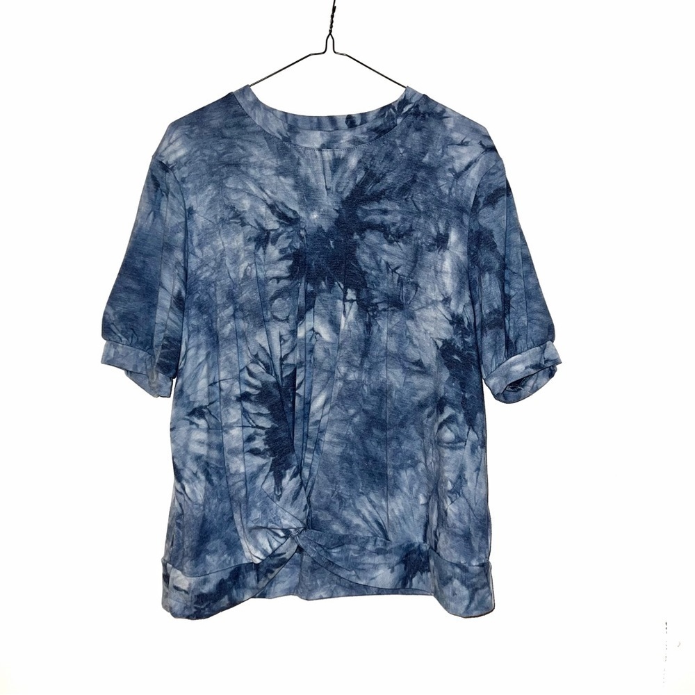 Como Vintage Blue Tie Dye Front Twist Knot T-shirt Top Large - Picture 2 of 9